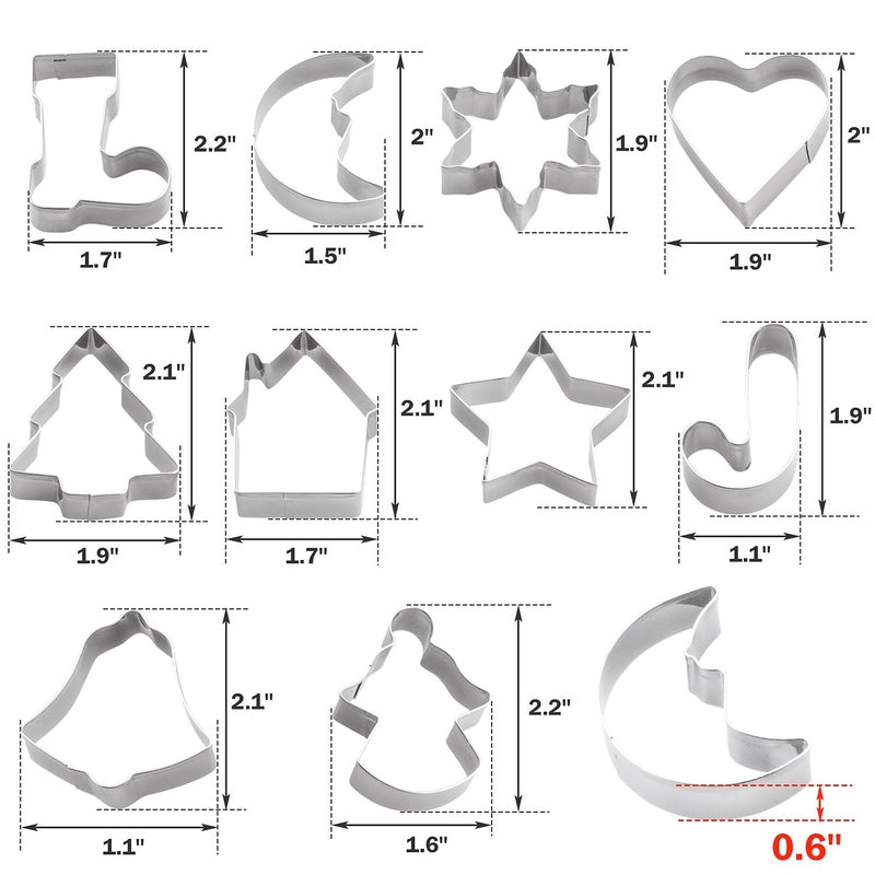 YXChome Christmas Cookie Cutters Set - Holiday Mini Cookie Cutter set of 10, Include: Gingerbread House, Snowflake, Christmas Tree, Gingerbread girl, Heart, Star, Moon, Christmas Crutch, Bell, Boot - Image 3